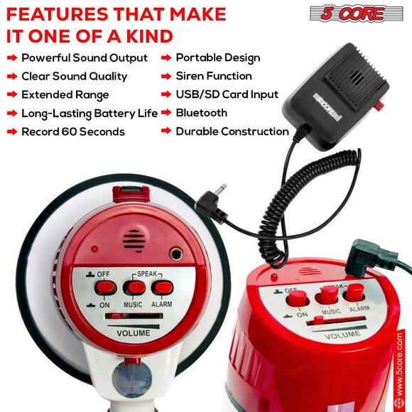 5 CORE 50W Megaphone Bullhorn Cheer Bull Horn Speaker Rechargeable 300M Range Si - Picture 4 of 12